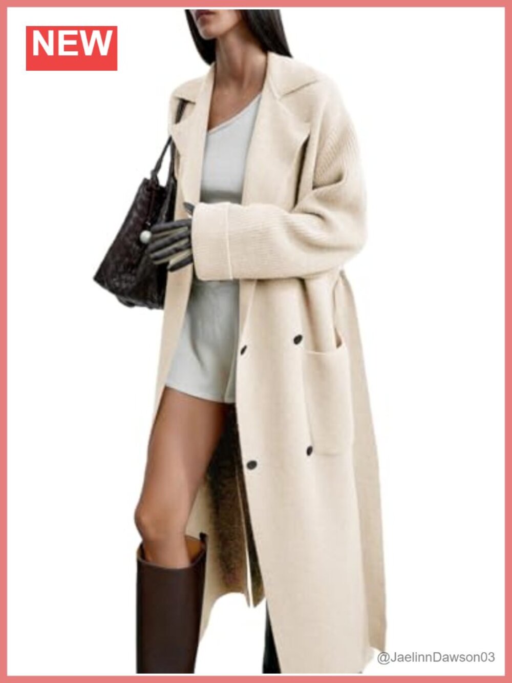 Women's Long Knit Sweater Jacket Belted Maxi Open Front Cardigan with Pockets